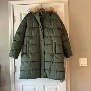 Gap Long Puffer Coat, Sage Green, XL